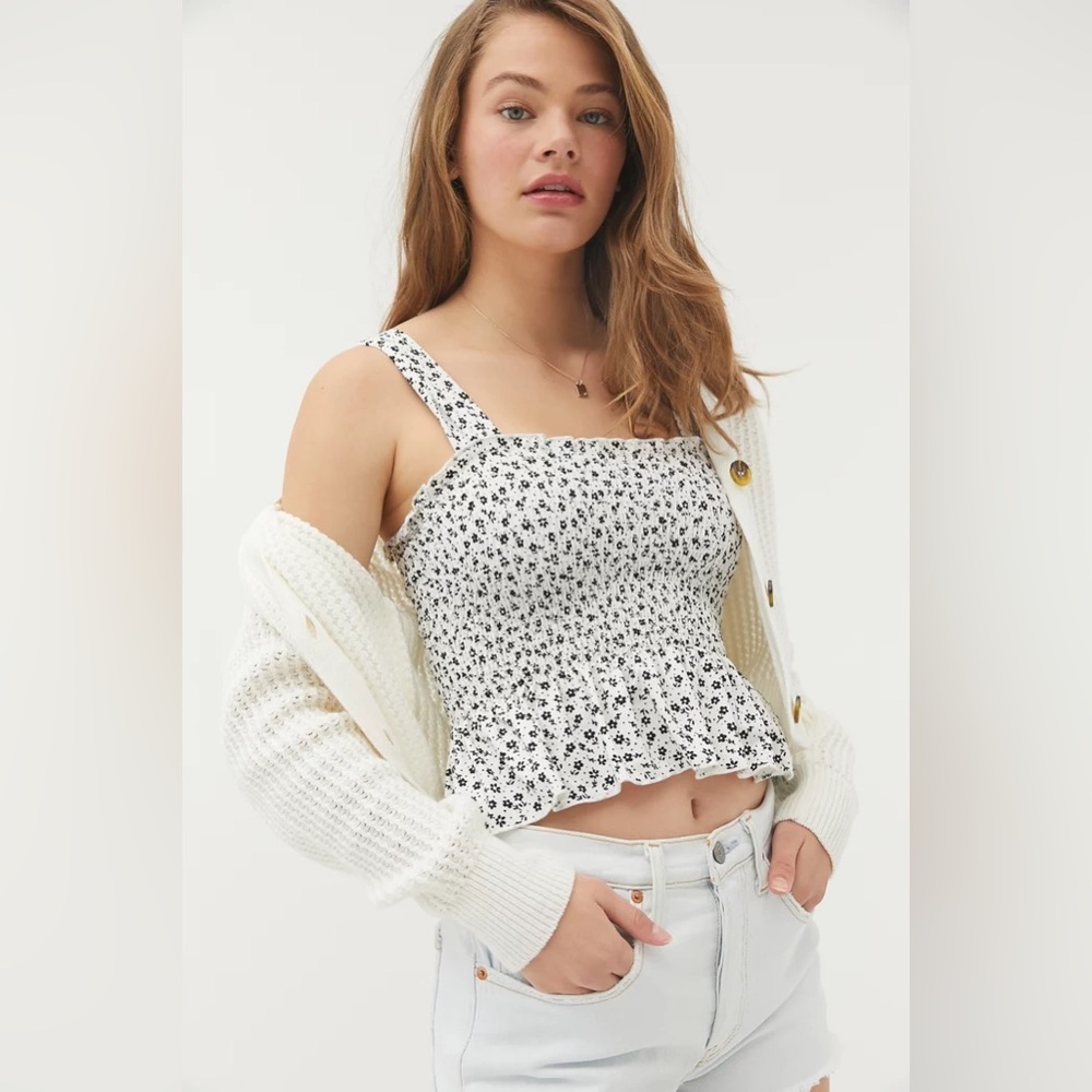 Urban Outfitters Demi Smocked Peplum Tank Top